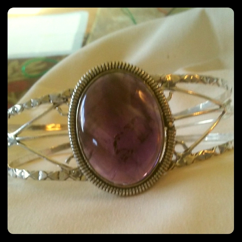 Natural Amethyst Handcrafted Cuff/Bracelet